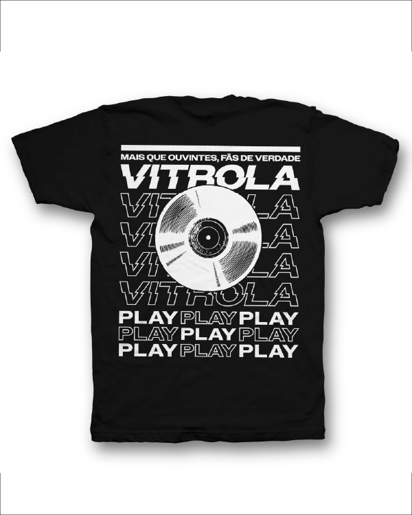 Camiseta Vitrola Play Fãs de Verdade Preta